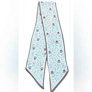 Floral Skinny Scarf Twilly Brown Cream Paisley Print Neck Hair Bag Tie